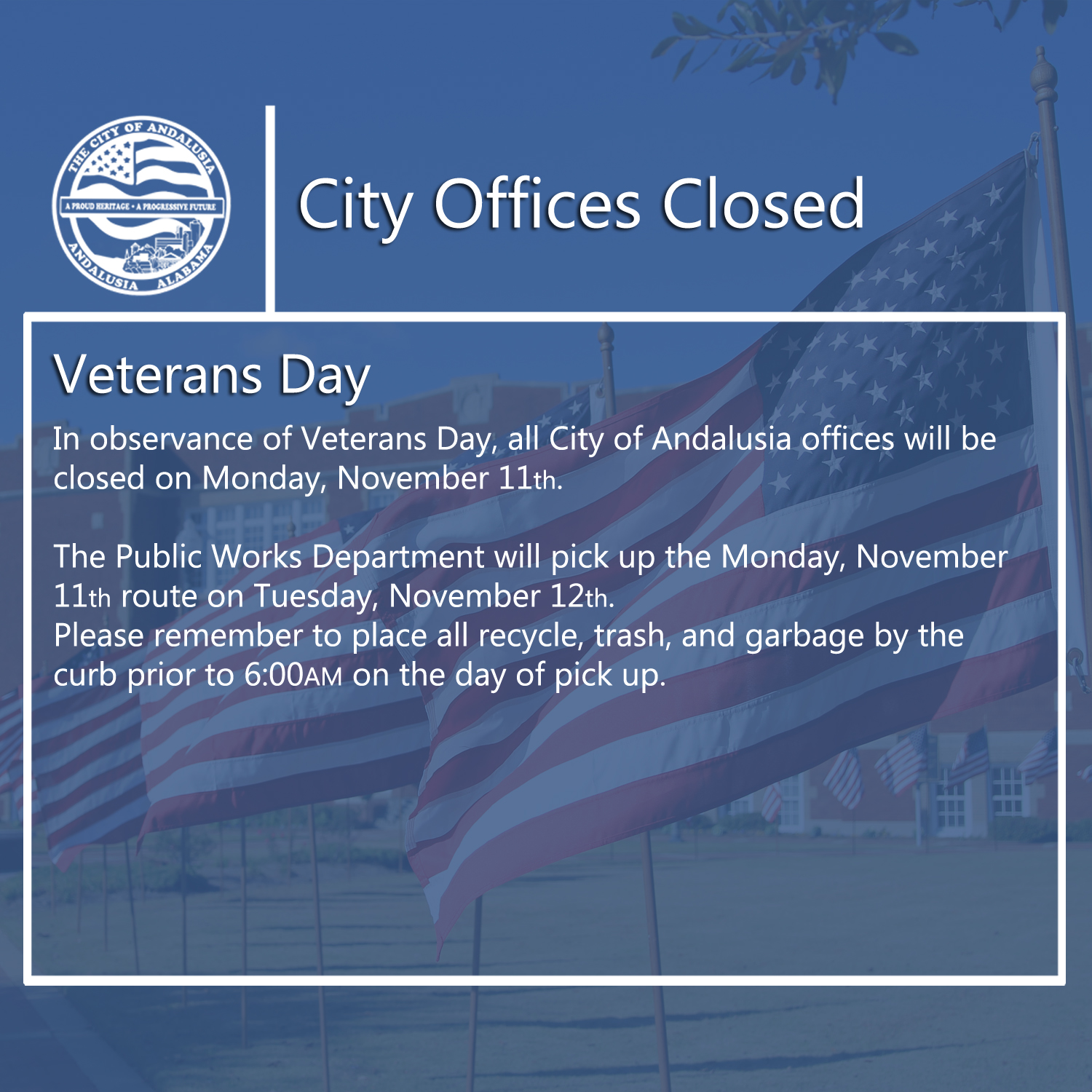 Facebook City Offices Closed Veterans